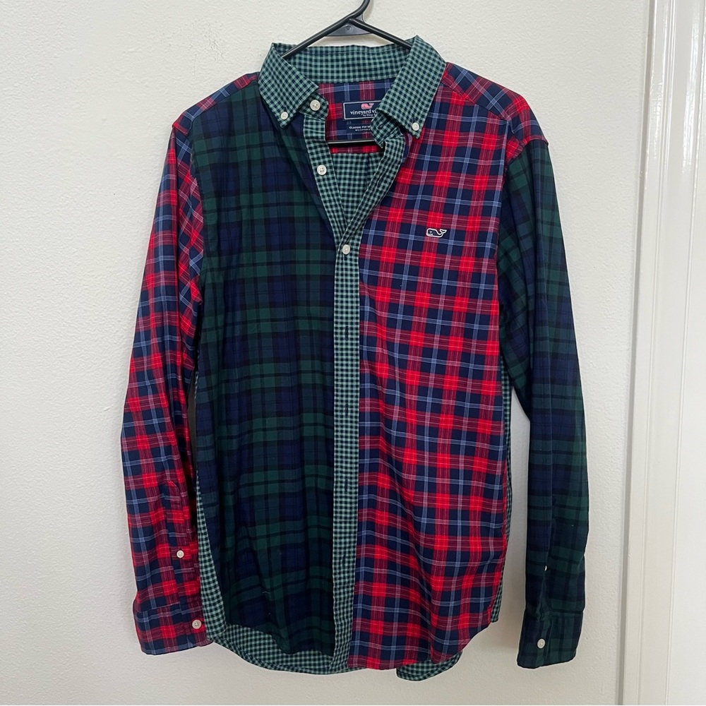 Vineyard Vines NEW Classic Fit Whale Shirt Men S 40” Cotton SPDX Plaid Patchwork